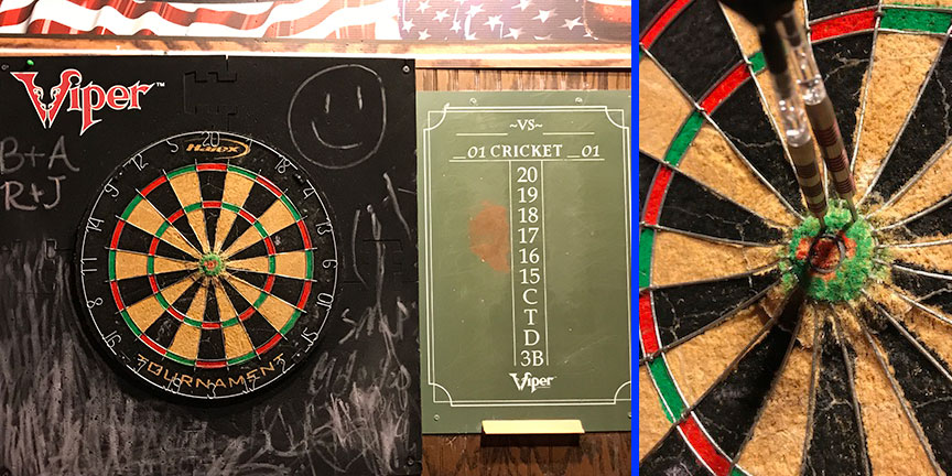 A real, but sad example of how not to treat a steel tip dartboard. Having boards in this poor condition is not a sign of a good steel tip dart bar, and is a deterrent for serious steel tip dart players.
