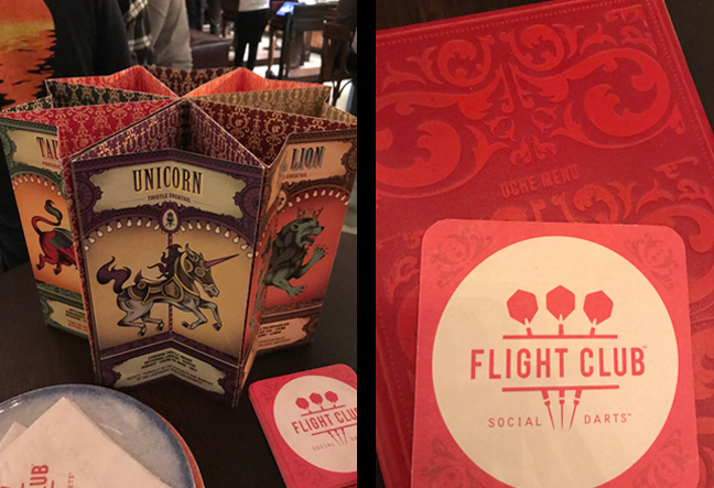Flight Club Chicago menus. (Left) Beer menu. (Right) Full food, spirits, wine, and beer menu.